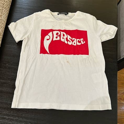 white and red versace shirt